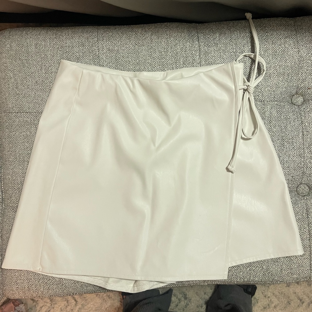 White Faux Leather Mini Skort